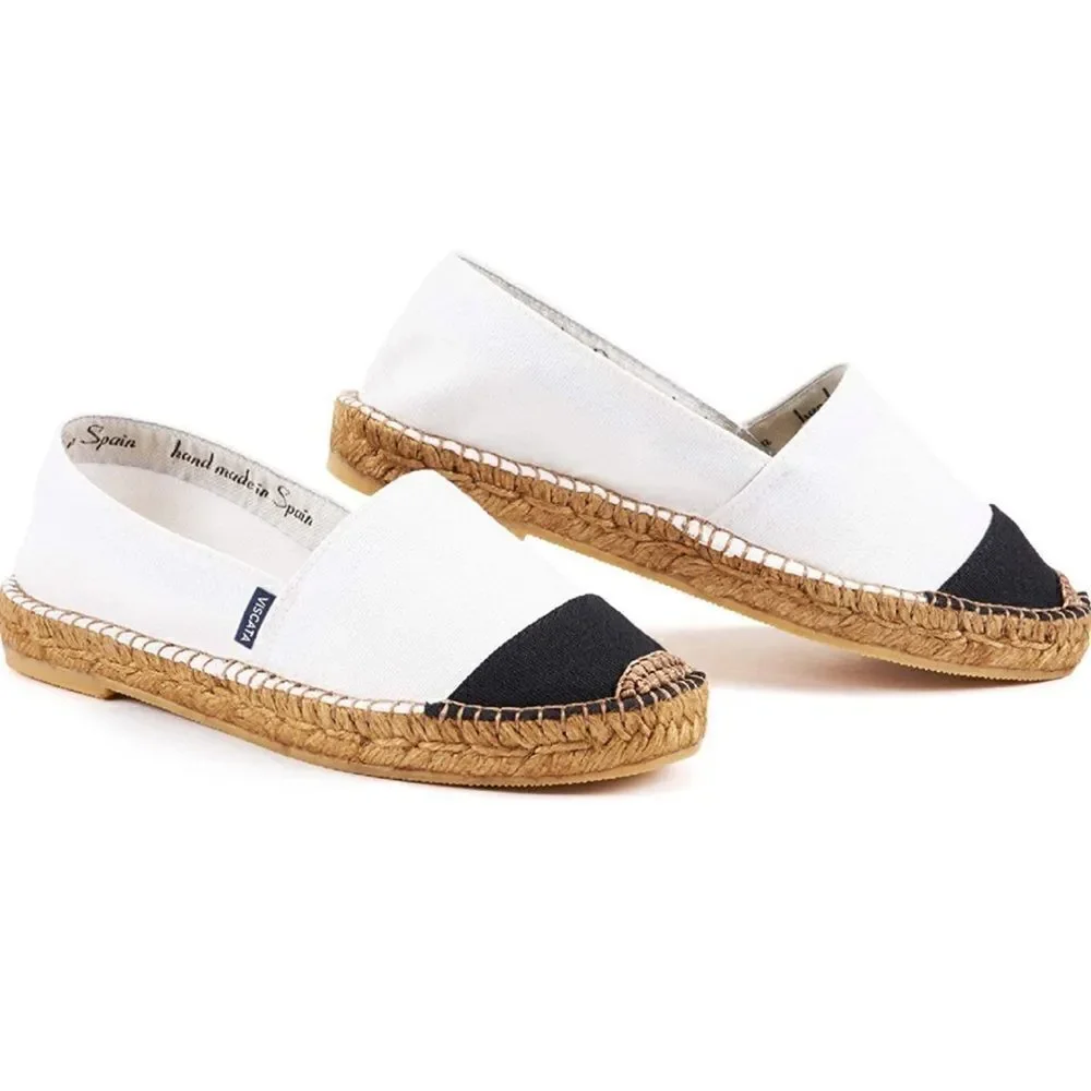 VISCATA BARCELONE ESPADRILLE WHITE & BLACK TOE FLATS SIZE 39